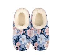 Mexpekil Japanese Cherry Blossom Floral Women's & Men's Slippers with Fluffy Collar Winter Warm House Slippers Anti-Slip Indoor House Shoes Gifts for Mum Dad (Sizes UK 6-7)