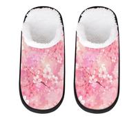Mexpekil Japanese Cherry Blossoms Pink Fluffy Slippers for Women Men L