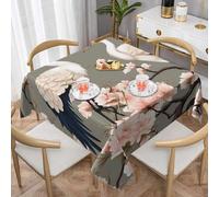 Mexpekil Japanese Cranes Cherry Blossom Square Table Cloth 140x140 cm Washable Stain Resistant Tablecloth Decorative Table Cover for Dining Party