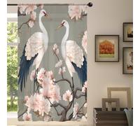 Mexpekil Japanese Cranes Cherry Blossom Voile Curtains 84 Drop, Semi Sheer Curtains for Living Room Bedroom Home Kitchen, 55 inches Wide, 1 Panel
