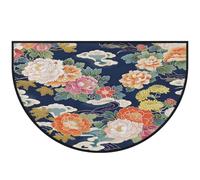 Mexpekil Japanese Flowers Clouds Half Moon Door Mat Indoor Outdoor Non Slip Area Rug Washable Half Circle Floor Mat Absorbent Dirt Trapper Half Round Rugs 100x160cm