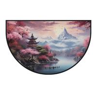 Mexpekil Japanese Landscape Pattern Half Moon Door Mat Indoor Outdoor Non Slip Area Rug Washable Half Circle Floor Mat Absorbent Dirt Trapper Half Round Rugs 100x160cm