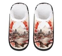 Mexpekil Japanese Mountain Lake Fluffy Slippers for Women Men L