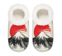 Mexpekil Japanese Sakura Zen Fuji House Slippers for Women Men, Memory Foam House Shoes Comfy Anti-Slip Slipper Socks for Indoor Bedroom, Sizes 6-6.5