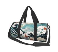 Mexpekil Japanese Sea Wave Foldable Gym Bag Carry On Travel Duffle Bags Waterproof Woman Men Hand Luggage Bag Large Weekend Overnight Bags for Sports Dance with Removable Strap