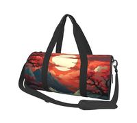 Mexpekil Japanese Sun Mountain Foldable Gym Bag Carry On Travel Duffle Bags Waterproof Woman Men Hand Luggage Bag Large Weekend Overnight Bags for Sports Dance with Removable Strap