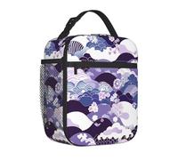 Mexpekil Japanese Wave Insulated Lunch Bag for Women Men Thermal Lunch Box Portable Picnic Cooler Bag with Side Mesh Pocket Adults Lunchbox for Work