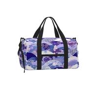 Mexpekil Japanese Wave Purple Floral Gym Bag with Shoe Compartment Waterproof Duffel Bag Large Overnight Weekend Bags Travel Holdall for Women Men Teens