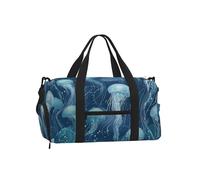 Mexpekil Jellyfish Blue Gym Bag with Shoe Compartment Waterproof Duffel Bag Large Overnight Weekend Bags Travel Holdall for Women Men Teens