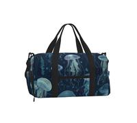 Mexpekil Jellyfish Blue Sea Gym Bag with Shoe Compartment Waterproof Duffel Bag Large Overnight Weekend Bags Travel Holdall for Women Men Teens