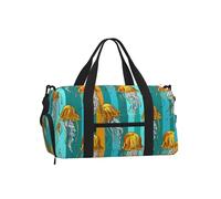 Mexpekil Jellyfish Blue Striped Gym Bag with Shoe Compartment Waterproof Duffel Bag Large Overnight Weekend Bags Travel Holdall for Women Men Teens
