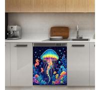 Mexpekil Jellyfish Seahorse Coral Neon Dishwasher Magnet Cover 21x26Inch Decorative Dish Washer Sticker for Front Door Waterproof Kitchen Appliance Panel Magnetic Decal