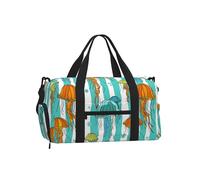 Mexpekil Jellyfish Stripes Gym Bag with Shoe Compartment Waterproof Duffel Bag Large Overnight Weekend Bags Travel Holdall for Women Men Teens