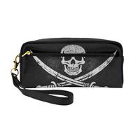 Mexpekil Jolly Roger Pirate Skull Pencil Case Grunge Skeleton Travel Makeup Pouch Pen Bag Holder Purse Leather Cosmetic Makeup Brush Bag Stationery Box for Kids Girls Boy School Office Supplies