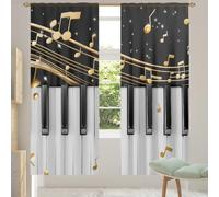 Mexpekil Key Golden Note Voile Curtains 78 Inch Drop 2 Panels, Rod Pocket Light Filtering Sheer Drapes for Bedroom Dining Room, Home Decoration