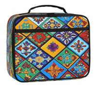Mexpekil Kids Lunch Bag Colorful Mexican Tile Floral Lunch Box Bag for Boys Girls Reusable Insulated Bento Tote Bag for School Picnic Work