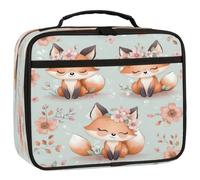 Mexpekil Kids Lunch Bag Cute Floral Fox Lunch Box Bag for Boys Girls Reusable Insulated Bento Tote Bag for School Picnic Work