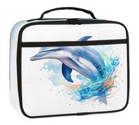 Mexpekil Kids Lunch Bag Watercolor Sea Dolphin Jumping Art Painting Lunch Box Bag for Boys Girls Reusable Insulated Bento Tote Bag for School Picnic Work