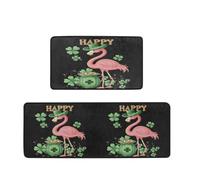 Mexpekil Kitchen Mats Set of 2 St Patrick'S Day Clover Shamrock Flamingo Non Slip Kitchen Floor Mat Memory Foam Runner for Laundry Sink, 17"x47"+17"x29"