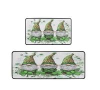Mexpekil Kitchen Mats Set of 2 St. Patrick'S Day Gnome Green Shamrock Non Slip Kitchen Floor Mat Memory Foam Runner for Laundry Sink, 17"x47"+17"x29"