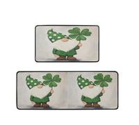 Mexpekil Kitchen Mats Set of 2 St. Patrick'S Day Gnome With Clover Shamrock Leaves Non Slip Kitchen Floor Mat Memory Foam Runner for Laundry Sink, 17"x47"+17"x29"