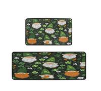 Mexpekil Kitchen Mats Set of 2 St Patrick'S Day Gnomes Shamrock Non Slip Kitchen Floor Mat Memory Foam Runner for Laundry Sink, 17"x47"+17"x29"