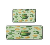 Mexpekil Kitchen Mats Set of 2 St. Patricks Day Green Shamrock Clover Coins Non Slip Kitchen Floor Mat Memory Foam Runner for Laundry Sink, 17"x47"+17"x29"