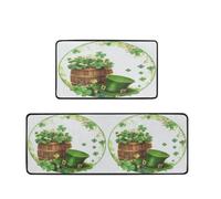 Mexpekil Kitchen Mats Set of 2 St. Patrick'S Day Spring Green Shamrock Clover And Hat Non Slip Kitchen Floor Mat Memory Foam Runner for Laundry Sink, 17"x47"+17"x29"