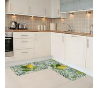 Mexpekil Kitchen Rug Set of 2 Green Floral Lemon Non Slip Kitchen Floor Mat Anti Fatigue Standing Mats Long Carpet Runners for Home Office