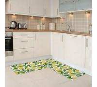 Mexpekil Kitchen Rug Set of 2 Watercolor Lemon Non Slip Kitchen Floor Mat Anti Fatigue Standing Mats Long Carpet Runners for Home Office