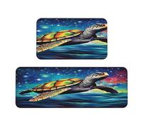 Mexpekil Kitchen Rugs Set of 2 Non Slip Washable Runner Mats Fantasy Turtle Starry Night Galaxy Anti-Fatigue Floor Mat Water Absorbent Quick Dry Hallway Laundry Bathroom Rugs