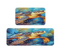 Mexpekil Kitchen Rugs Set of 2 Non Slip Washable Runner Mats Sea Animal Turtle Art Painting Anti-Fatigue Floor Mat Water Absorbent Quick Dry Hallway Laundry Bathroom Rugs