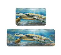 Mexpekil Kitchen Rugs Set of 2 Non Slip Washable Runner Mats Sea Tortoise Turtle Anti-Fatigue Floor Mat Water Absorbent Quick Dry Hallway Laundry Bathroom Rugs