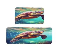 Mexpekil Kitchen Rugs Set of 2 Non Slip Washable Runner Mats Sea Turtle Painting Anti-Fatigue Floor Mat Water Absorbent Quick Dry Hallway Laundry Bathroom Rugs