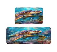 Mexpekil Kitchen Rugs Set of 2 Non Slip Washable Runner Mats Tortoise Sea Turtle Anti-Fatigue Floor Mat Water Absorbent Quick Dry Hallway Laundry Bathroom Rugs