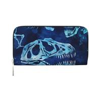 Mexpekil Ladies Purse PU Leather Wallet with Coin Pocket Zipper Handbag Blue Dinosaur Bones Purses for Women