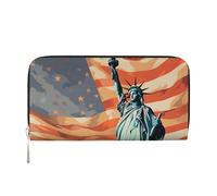 Mexpekil Ladies Purse PU Leather Wallet with Coin Pocket Zipper Handbag Flag Statue of Liberty Purses for Women
