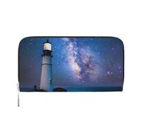 Mexpekil Ladies Purse PU Leather Wallet with Coin Pocket Zipper Handbag Starry Sky Lighthouse Purses for Women