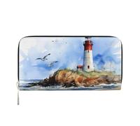 Mexpekil Ladies Purse PU Leather Wallet with Coin Pocket Zipper Handbag Watercolor Lighthouse Purses for Women