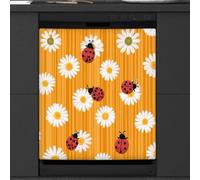 Mexpekil Ladybugs Daisy Yellow Lines Dishwasher Magnet Cover 23x26Inch Decorative Dish Washer Sticker for Front Door Waterproof Kitchen Appliance Panel Magnetic Decal