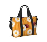 Mexpekil Ladybugs Daisy Yellow Lines Travel Duffel Bag Waterproof Sports Gym Bag Large Weekend Overnight Bags for Women Men Foldable Carry On Luggage Tote Bags for Flight
