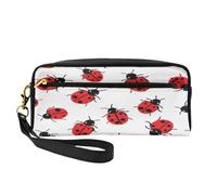 Mexpekil Ladybugs Pattern Pencil Case Travel Makeup Pouch Pen Bag Holder Purse Leather Cosmetic Makeup Brush Bag Stationery Box for Kids Girls Boy School Office Supplies