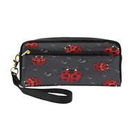 Mexpekil Ladybugs Pencil Case Ladybugs Pattern Travel Makeup Pouch Pen Bag Holder Purse Leather Cosmetic Makeup Brush Bag Stationery Box for Kids Girls Boy School Office Supplies