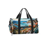 Mexpekil Landscape Sea Gym Bag with Shoe Compartment Waterproof Duffel Bag Large Overnight Weekend Bags Travel Holdall for Women Men Teens