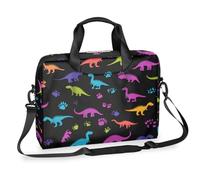 Mexpekil Laptop Bag 15.6 16 Inch Colored Dinosaur Print Black Laptop Case Waterproof Laptop Shoulder Messenger Bag for Women Men