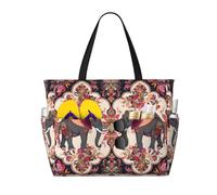 Mexpekil Large Beach Bag Classical Elephant Totem Beach Bag Tote Bag with Zip Waterproof Beach Bag Summer Beach Bags for Women Holiday Beach Essentials