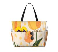 Mexpekil Large Beach Bag Orange Polka Dot Tulip Waterproof Beach Bag Tote Bag with Zip Summer Beach Bags for Women Holiday