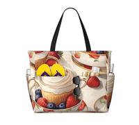 Mexpekil Large Beach Bag Strawberry Fruit Cake Dessert Print Waterproof Beach Bag Tote Bag with Zip Summer Beach Bags for Women Holiday