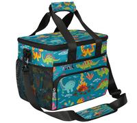 Mexpekil Large Cooler Bag Colored Tropical Dino Dinosaur 15L Insulated Lunch Bag Leakproof Soft Beach Cooler Tote with Strap for Picnic Camping Travel Fishing Hiking