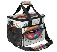 Mexpekil Large Cooler Bag Colorful Lip Musical Notes Art 15L Insulated Lunch Bag Leakproof Soft Beach Cooler Tote with Strap for Picnic Camping Travel Fishing Hiking